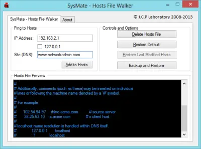 SysMate 400x297 SysMate Hosts File Walker: Freeware to manage Windows Hosts file