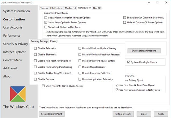  Ultimate Windows Tweaker 4 for Windows 10