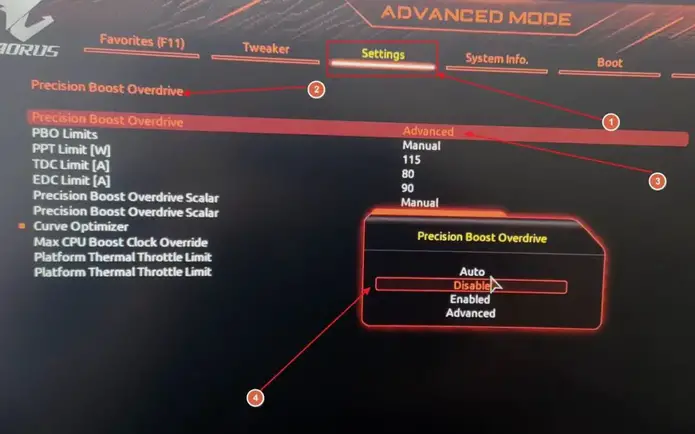 Disable Precision Boost Overdrive for AMD CPUs