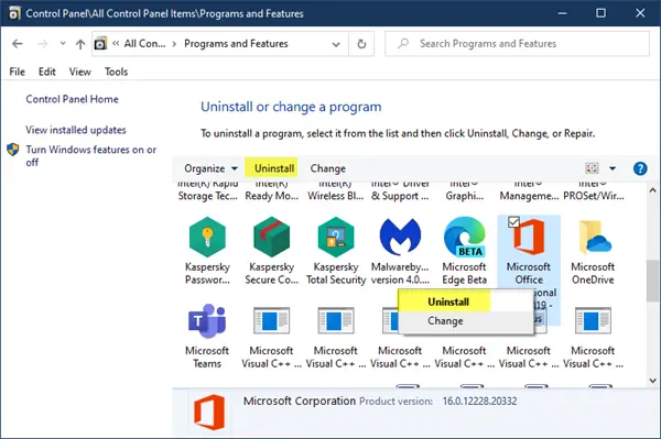 how to uninstall microsoft office 2007 in windows 10