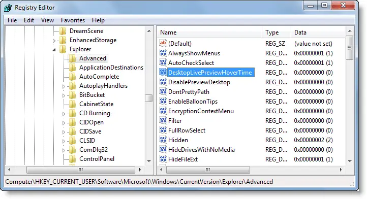 hkey_current_user software microsoft windows currentversion explorer advanced