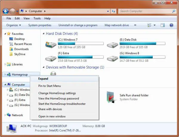 How To Disable Libraries & Homegroup In Windows 7