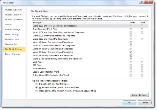 Trust Center Protected View And File Block In Microsoft Office 4763
