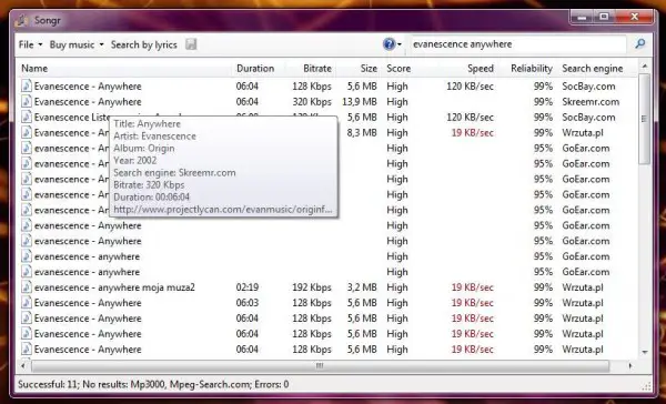 Songr is a Windows freeware to search and download music files - 10