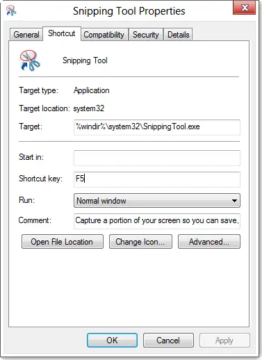 create a keyboard shortcut for snipping tool new