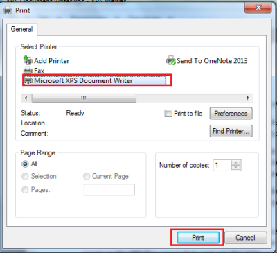 to print to the Document Writer in Windows PC