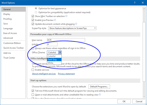 Switch to White, Gray, Colorful or Black theme in Microsoft Office