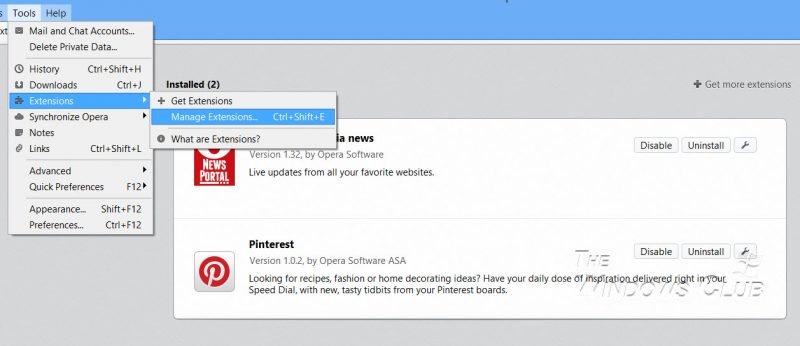 opera extensions disable all extensions