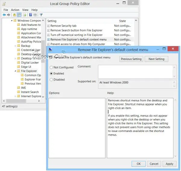 enable or disable right-click context menus in windows explorer