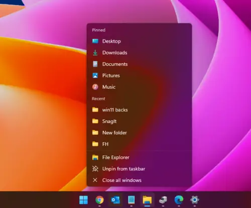 How to clear Taskbar icons Jump List history in Windows 11/10