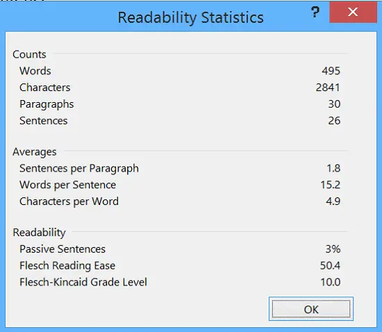 how to check readability statistics in word