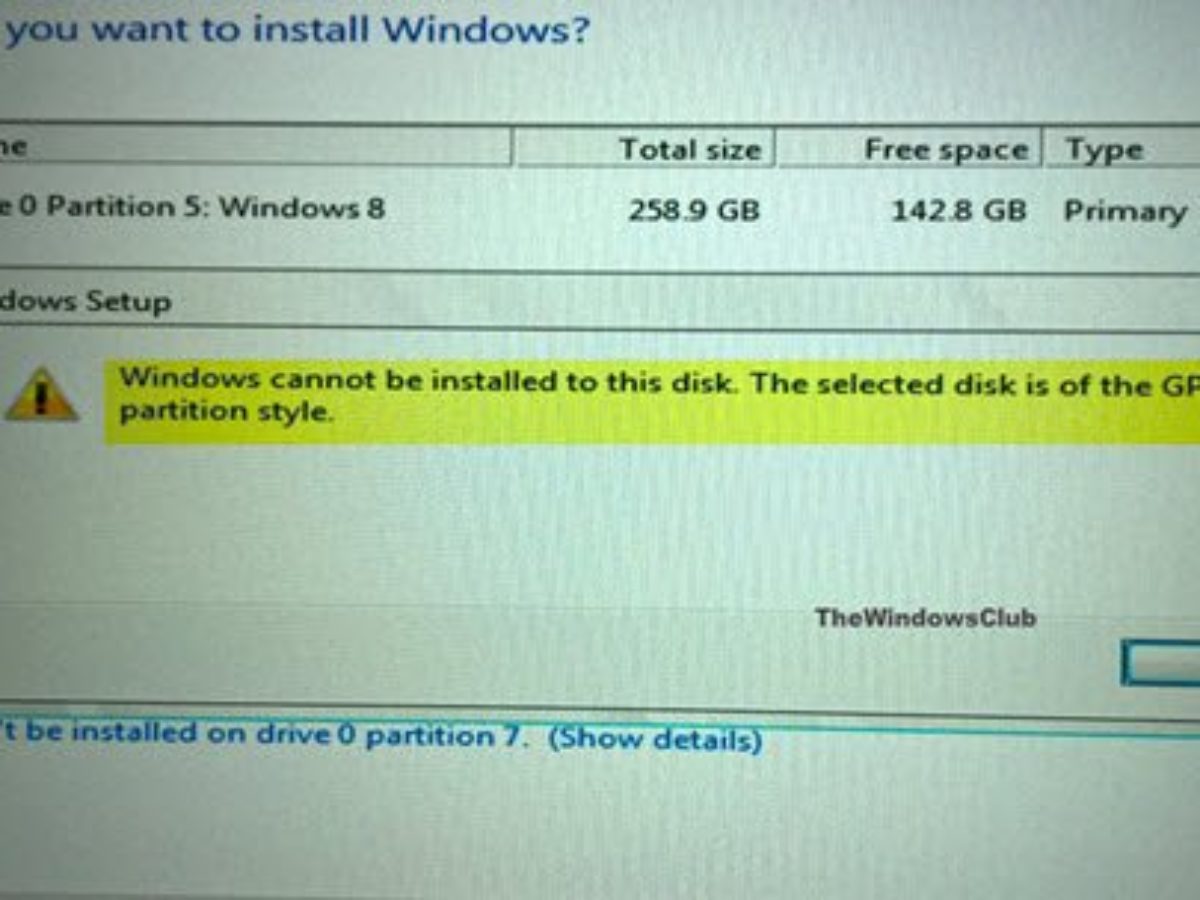 Windows Cannot Be Installed To This Disk Disk Is Of The Gpt Style