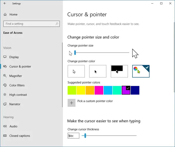 how to change your mouse color on windows 10