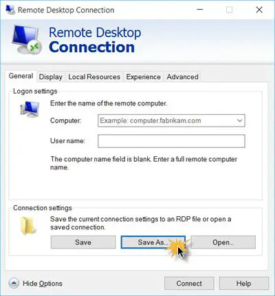 Create a Remote Desktop Connection shortcut