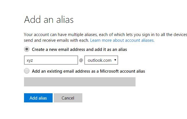 create outlook email alias