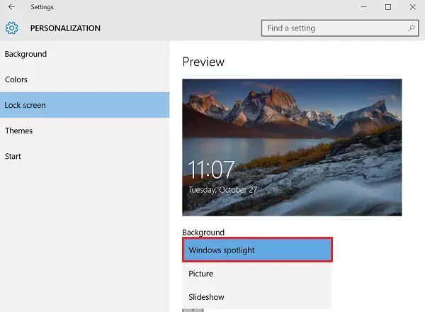 Disable, Enable Windows Spotlight feature in Windows 11/10