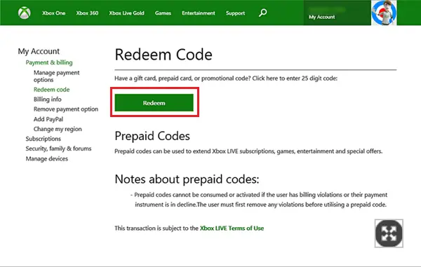 how do you redeem a gift card on xbox