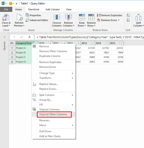 How to Unpivot Data in Excel