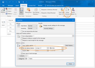 how to postpone sending email in outlook