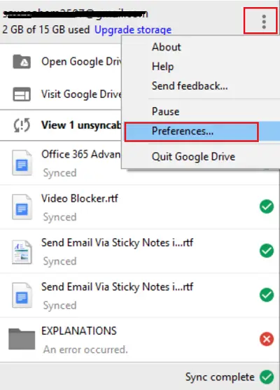 are my google drive sync folders stored