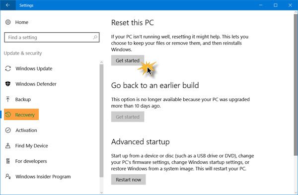 how to recover my pc windows 10