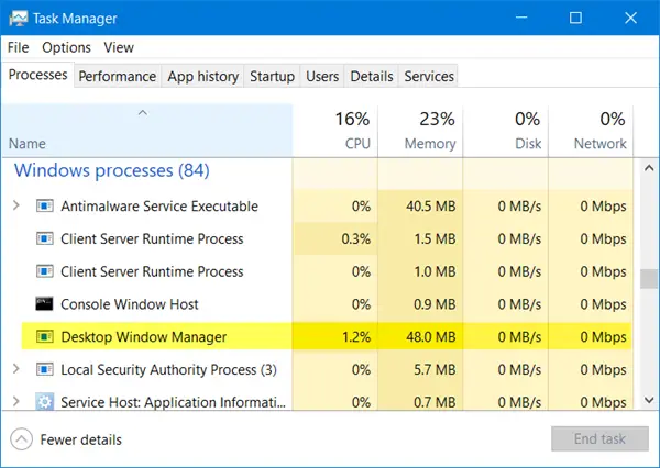 windows desktop manager high memory