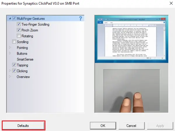 How to Reset Touchpad settings to default in Windows 11/10