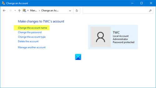 how to change microsoft account name windows 10