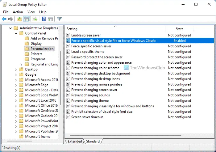Comment Forcer Un Style Visuel Spécifique Pour Tous Les Utilisateurs Dans Windows 11/10