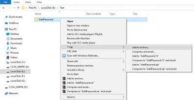 how to add password to zip file windows 10