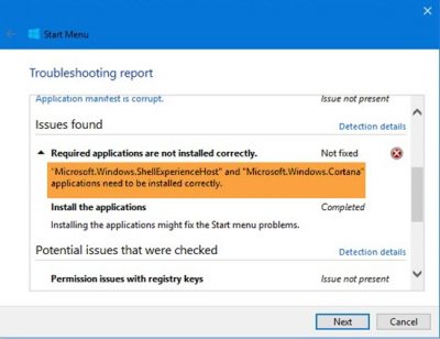 Правильно установите приложения microsoft windows shellexperiencehost и microsoft windows cortana