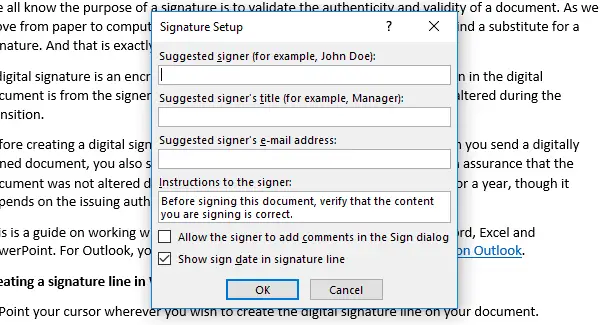 how to add a signature in word 2017