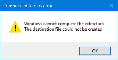 Windows cannot complete the extraction