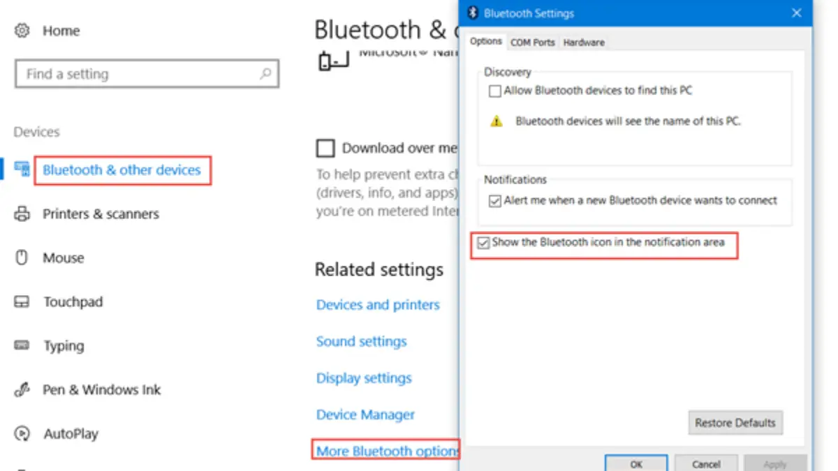 windows 10 bluetooth missing from action center