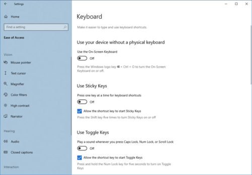 Ease of Access Keyboard Settings on Windows 11/10