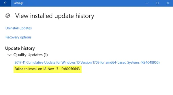 Windows Update Konnte 0X80070643 Nicht Installieren