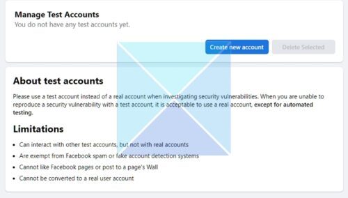 Create Manage Facebook Test Account