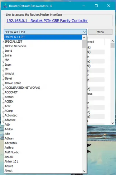 Router default passwords. Look cam default password.