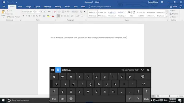 how to make speech to text windows 10