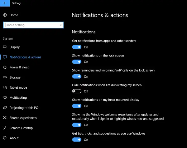 windows action center notifications