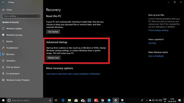  Windows 10 Advanced Startup Recovery Options