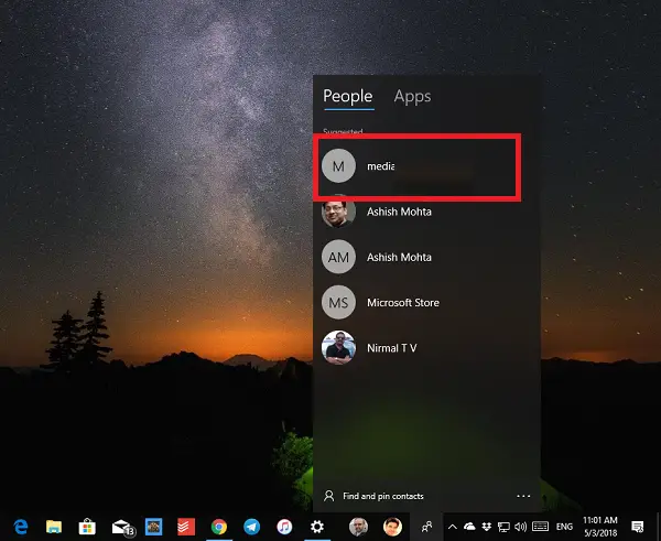 How to reset People app suggestions in the Taskbar - 95