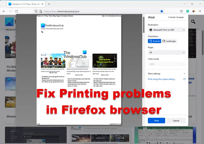 Printing problems in Firefox on Windows PC