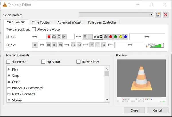 vlc media player toolbar is too small