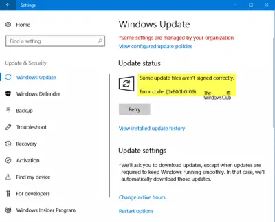 Error 0x800b0109, Some update files aren't signed correctly