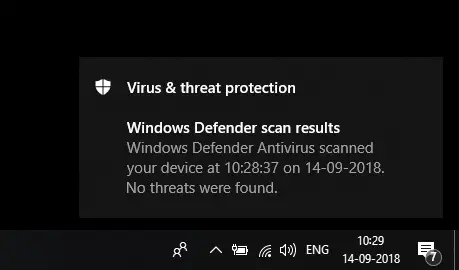 Windows Defender Summary Notification