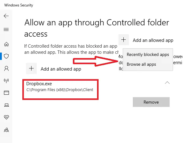 Allow Apps through Controlled Folder Access