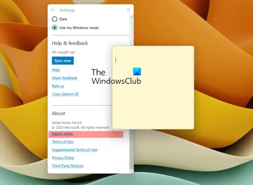 How to export Sticky Notes to Outlook.com in Windows