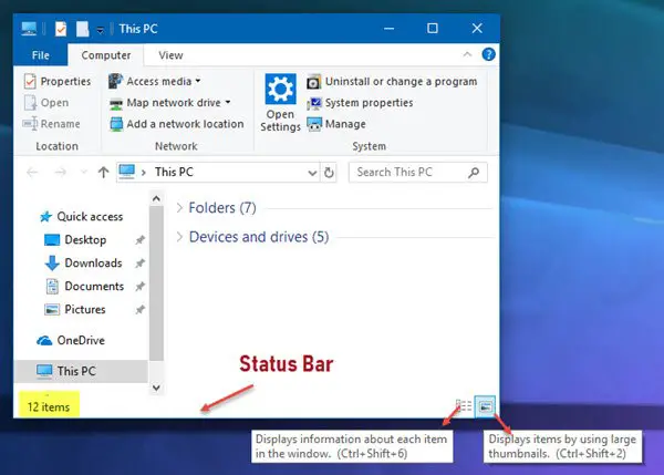 status bar explorer windows 10