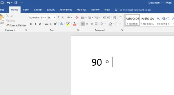 degree symbol in word document